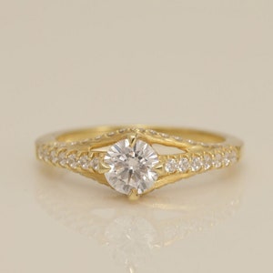 Pave Set Side-Stone Diamond Engagement Ring, Solitaire Engagement Ring,  Anniversary Ring for Wife, Bridal Ring
