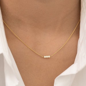 Trio Diamond Necklace, Bezel Set Diamond Necklace, Three Stone Pendant Necklace, Everyday Necklace, Anniversary Gift