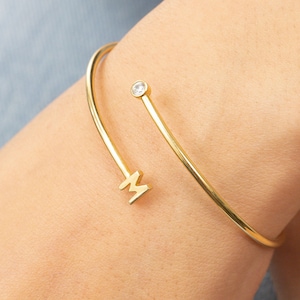Personalized Initial Bangle Bracelets, Starling Silver Adjustable Bracelets, Custom Bracelets Gift for Women, Mother's Day Gift