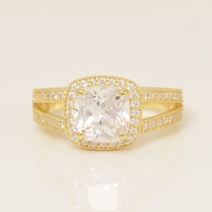 2.0 CT Split Shank Diamond Engagement Ring, Cushion Cut Wedding Ring, Diamond Halo Engagement Ring, Anniversary Ring