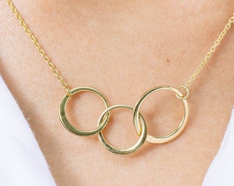Presente de Dia das Mães, Colar com Três Círculos Interligados, Presente para Mãe, Joias para o Dia das Mães, Colar Mãe e Filha, Presente para Nova Mamãe