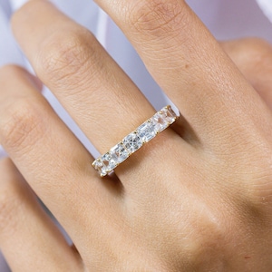 Asscher Cut Diamond Wedding Band, Full eternity Stackable Band Gift for Women, Square Asscher Ring, Anniversary Gift