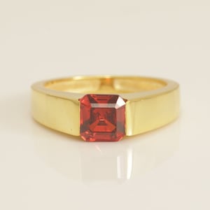 Asscher Cut Garnet Engagement Ring, Garnet Pinky Ring, January Birthstone Ring, Stackable Signet Ring, Anniversary Ring