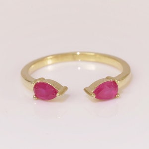 Open Birthstone Ring, 14K Solid Gold Open Cuff Ring, Personalised Gemstone Ring, Double Birthstone Ring, Open Gap Ring