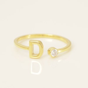 Personalized D Initial Rings, Open Cuff Ring, Dainty Initial Ring, Letter Name Ring, Gold Letter Ring, Stackable Letter Ring