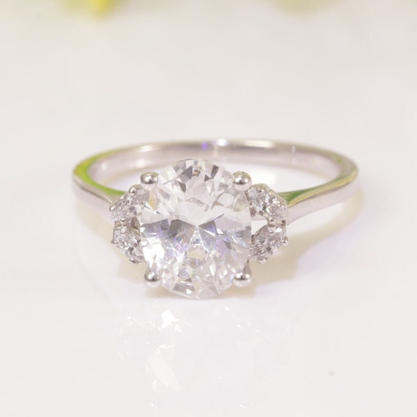 2.0CT Oval Diamond Engagement Ring, Marquise Anniversary Ring, Bridal Promise Ring Gift for Her