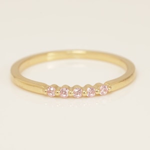 Five Stones Pink Sapphire Wedding Band, September Birthstone Ring, Single Prong Wedding Ring, Dainty Stacking Ring, Minimalist Band