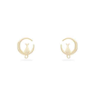 Cat Stud Earrings, Minimalist Cat Earrings, Cat Lover Gift, Cat In The Moon Stud Earrings, Gift for Animal Lover
