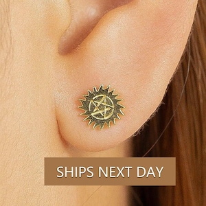 Anti-Possession Pentacle Earrings, Sun Stud Earrings, Supernatural Earrings, Protection Charm Gift for Women, In Stock