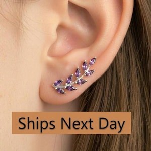 Boucle d'oreille grimpeur améthyste / Boucles d'oreilles grimpeur d'oreilles / Boucles d'oreilles grimpeur d'oreille marquise / Cadeau de demoiselle d'honneur / Pierres de naissance de février / En stock