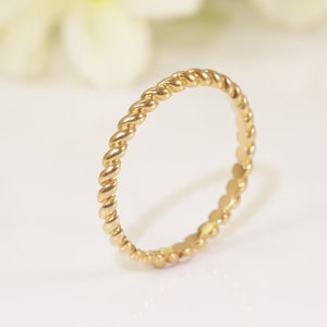 2.0mm Twisted Rope Wedding Band, 14K Solid Gold Braided Twist Ring, Dainty Stacking Ring, Infinity Rope Ring