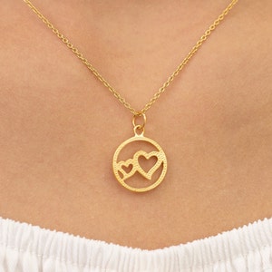 Double Heart Necklace, Heart Pendant Charm, Love Necklace, Minimalist Heart Necklace, Anniversary Gift, Gift for Her