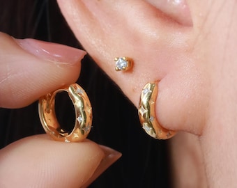 Celestial Huggie Hoop Earrings, 18K Gold Star Huggies for Women, Minimalist Hoop Earrings
