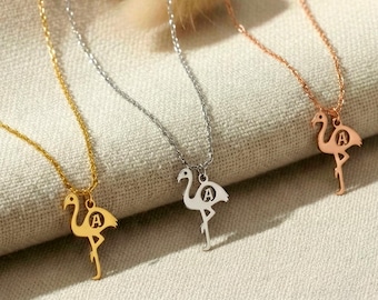 Personalized Flamingo Necklace, Flamingo Bird Pendent Necklace, Flamingo Initial Necklace , Tropical Bird Jewelry