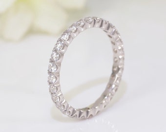 2.0mm Fishtail Diamond Eternity Ring, Fishtail Diamond Wedding Band, Full Eternity Diamond Stackable Ring Gift for Women