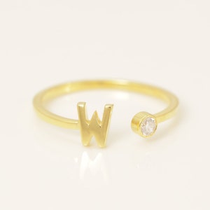 Personalized W Initial Rings, Open Cuff Ring, Dainty Initial Ring, Letter Name Ring, Gold Letter Ring, Stackable Letter Ring