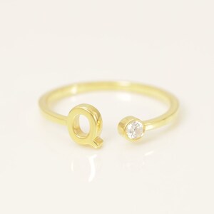 Personalized Q Initial Rings, Open Cuff Ring, Dainty Initial Ring, Letter Name Ring, Gold Letter Ring, Stackable Letter Ring