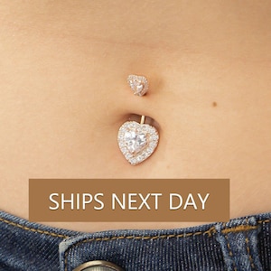 Heart Shape Belly Button Ring, Diamond Body Jewelry, Curved Barbell Belly Ring, Navel Piercing Jewelry