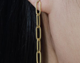Paperclip Link Chain Drop Stud Earring, Chain Link Earrings, Minimalist Earring, Chain Drop Earrings, Gifts for Her
