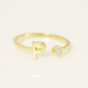 Personalized P Initial Rings, Open Cuff Ring, Dainty Initial Ring, Letter Name Ring, Gold Letter Ring, Stackable Letter Ring