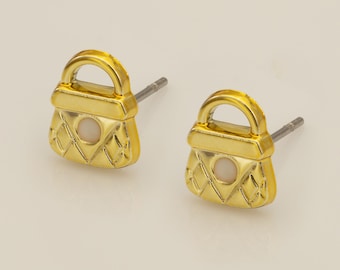 Mini Bag Stud Earrings, October Birthstone Handbag Earrings, Dainty Purse Jewelry, Graduation Gift for Best Friend
