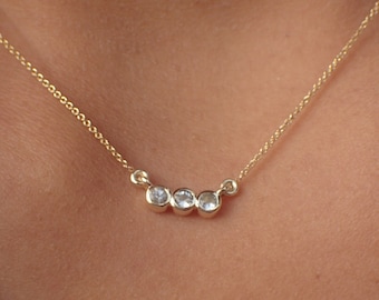 Trio Diamond Necklace in 18k Solid Gold, Bezel Set Diamond Necklace, Dainty Diamond Necklace, 3 Stones Necklace
