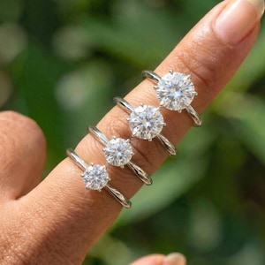 Anillo de compromiso solitario de moissanita de 0,5 ct a 3 ct – Anillo de viaje de oro de 14 quilates, color D, pureza VVS1, anillo de aniversario de 6 puntas con talla redonda