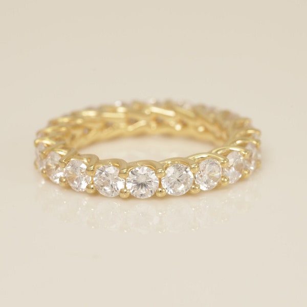 Trellis Set Diamond Wedding Band, Full Eternity Stackable Band, Diamond Wedding Ring Gift for Her, Anniversary Ring