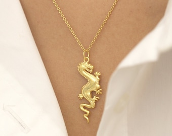 Chinese Dragon Pendant Necklace, Chinese Dragon Charm, Jade Dragon Necklace, Dainty Dragon Necklace, Fantasy Jewelry