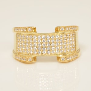 Moissanite Cigar Band, Moissanite Statement Ring, Unique Micro Pave Eternity Ring, Thick Wedding Band, Anniversary Band