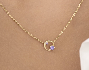 Amethyst Circle Necklace, February Birthstone Gift, Open Circle Karma Necklace, Tiny Circle Necklace, Layering Necklace