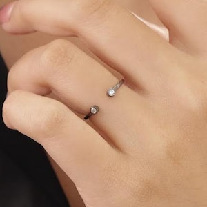 Diamond Cuff Ring, 14K Black Gold Dual Diamond Ring, Stackable Ring, Open Enhancer Band, Delicate Open Band