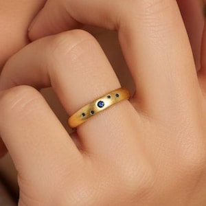 Flush Set Blue Sapphire Wedding Band, September Birthstone Ring, Bezel Set Blue Sapphire Wedding Ring, Anniversary Ring for Women