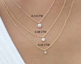 Solitaire Diamond Necklace in 14k Gold / Dainty Diamond Necklace / Bezel Diamond Necklace / Everyday Necklace