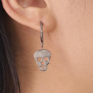 Halloween Skull Earrings, Dangle Drop Skull Hoop Earrings, Skeleton Earrings, Huggie Earrings, Gothic Earrings