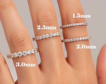 Moissanite Wedding Band, French Pave Moissanite Stackable Ring, 1.5mm 2.0mm 2.5mm 3.0mm Moissanite Matching Ring, Gift for Her