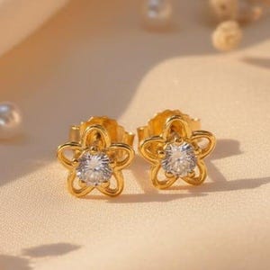 Flower Stud Earrings / 925 Sterling Silver flower earrings / Diamonds Minimalist Earrings / Bridesmaid Gift