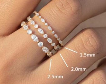 Art Deco Moissanite Wedding Band, Full Eternity Stackable Wedding Ring, 18K Gold Matching Band, Gift for Her