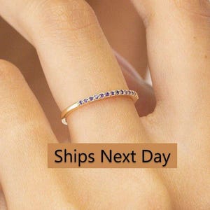 Micro Pave Amethyst Wedding Band, Sterling Silver Dainty Stackable Band, February Birthstones, Stacking Ring
