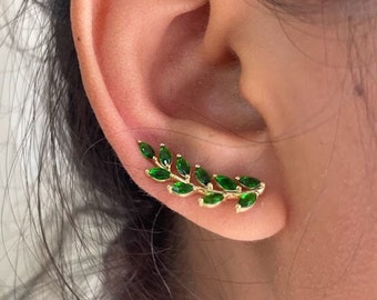 Emerald Earring Climber / Marquise Ear Crawlers Earrings / Ear Climber Earrings / Bridesmaid Gift / May Birthstones