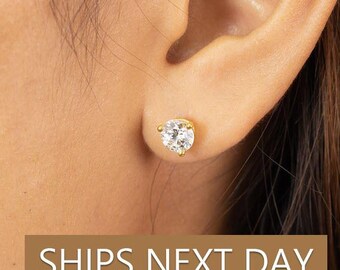 0.84ct Diamond Solitaire Stud Earrings, Minimalist Diamond Studs, Everyday Bridal Earrings, Anniversary Gift for Her