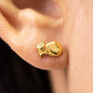 Cat Stud Earrings, Cat Lover Gift, Minimalist Cat Studs, Cat Earrings, Gift for Animal Lover