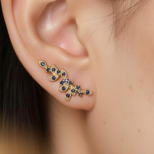 Pendientes de zafiro con forma de hoja, piedra de nacimiento de septiembre, joyería nupcial para mujer, regalo navideño para ella.