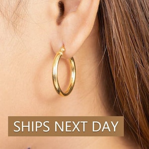 20 MM Thick Hoop Earrings, Minimalist Chunky Hoops, Thick Earring for Women, Plain Bold Hoops