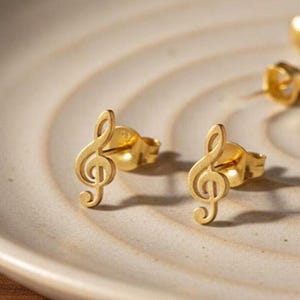 G-sleutelknop, 18 kt vergulde oorbellen met muzieknoot, klein cadeau voor muzikantvrouwen