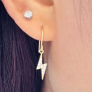 Lightning Bolt Diamond Earrings Dangle Drop Storm Earrings April Birthstone Gift Thunder Earrings Minimalist Earrings Gift for Her