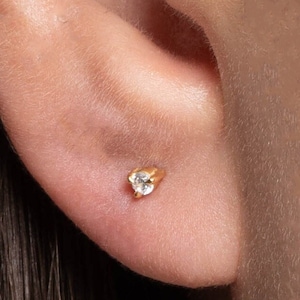 2.0mm Diamond Stud Earrings, Diamond Solitaire Earrings, 14k Solid Gold Stud Earrings, Gift for Her, Minimalist Stud Earrings