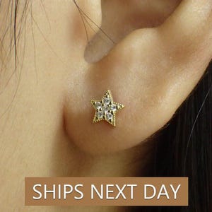 Diamond Star Stud Earrings, 18K Gold Plated Star Earrings, Minimalist Star Studs Gift for Her, Everyday Earrings, Birthday Gift