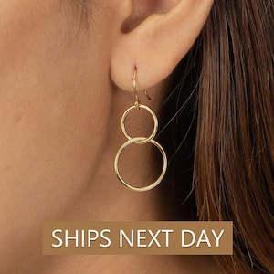 Interlocking Karma Circle Earring, Double Circle NEarring, Minimalist Drop Earring, Gift for Women, In Stock