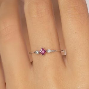 Princess Cut Ruby Engagement Ring, Vintage Wedding Ring, July Birthstone Ring, Anniversary Ring Gift for Her